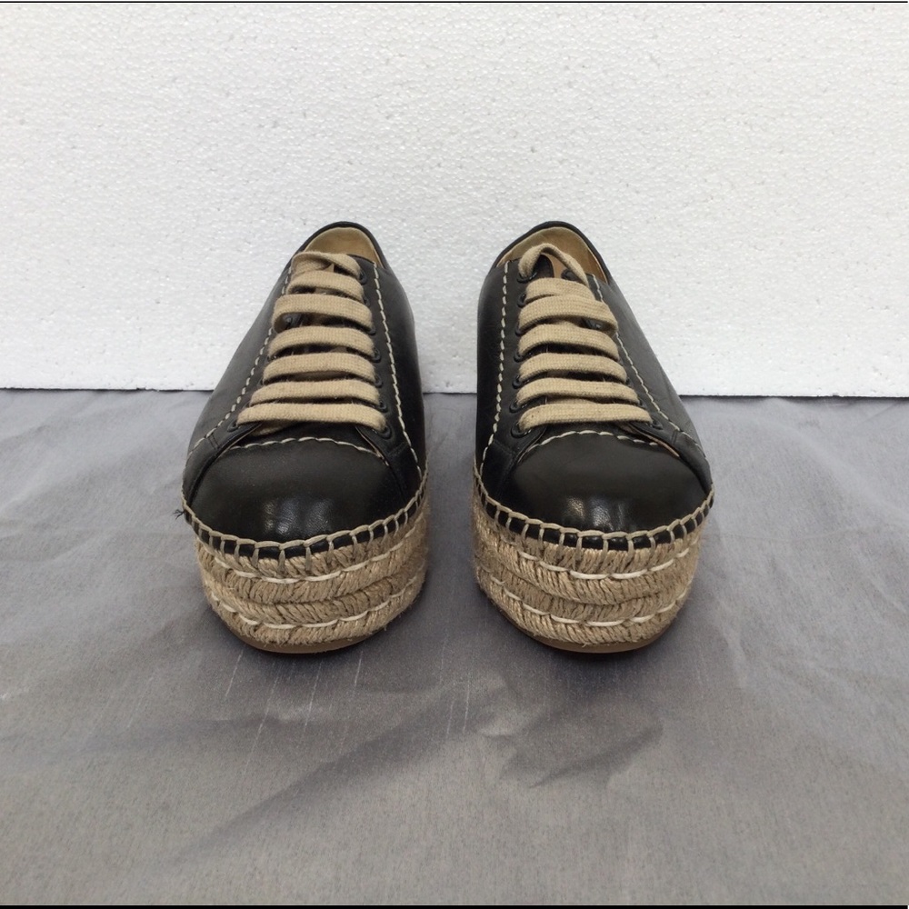 Prada black leather platform espadrille 2in wedge! - Picture 2 of 7